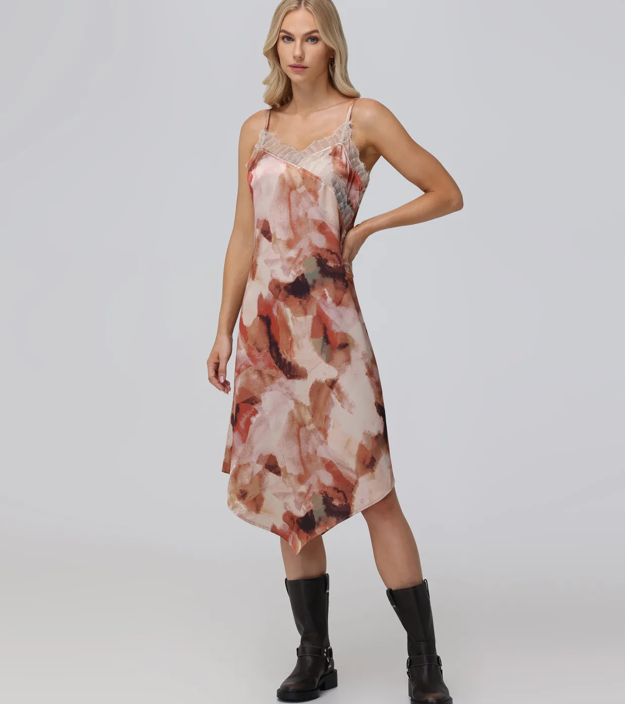 Dresses^Frye Charmeuse Lace Trim Slip Midi Dress