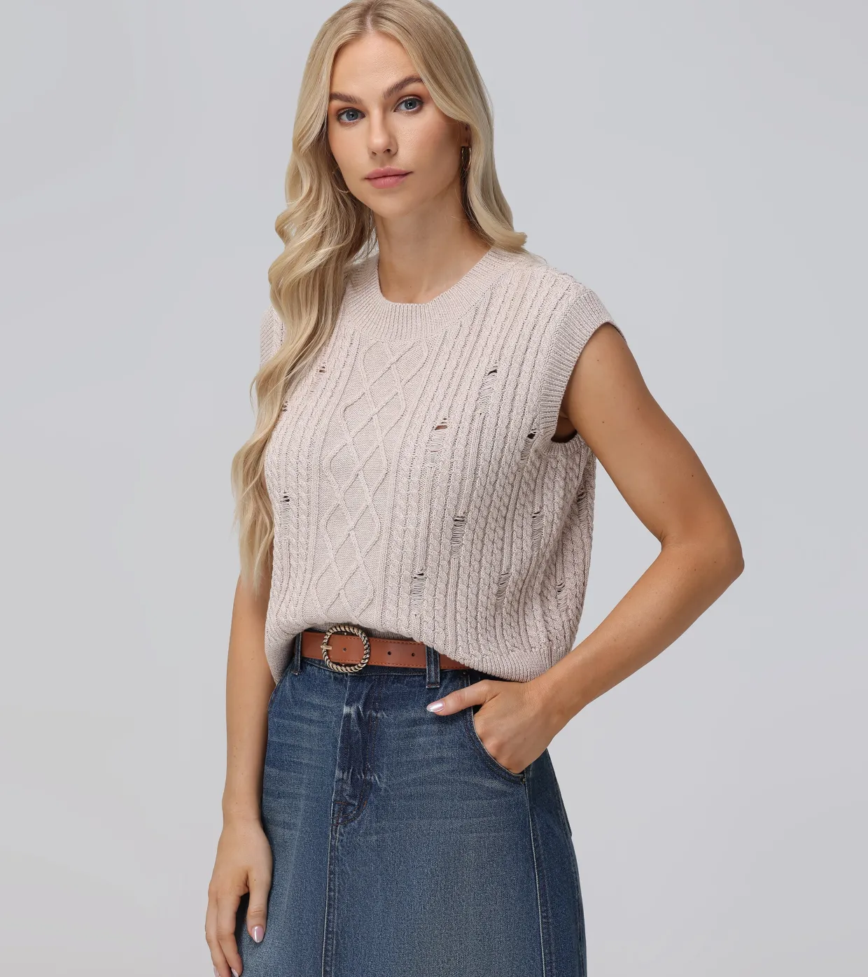Tops^Frye Distressed Cable Sweater Vest